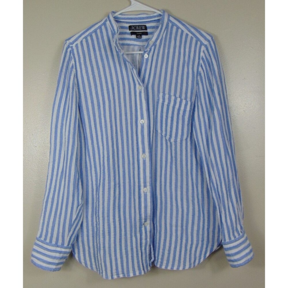 J.Crew Classic-fit soft gauze shirt stripe Womens  10 Lagenlook Beachy DIY Raw - Picture 2 of 9